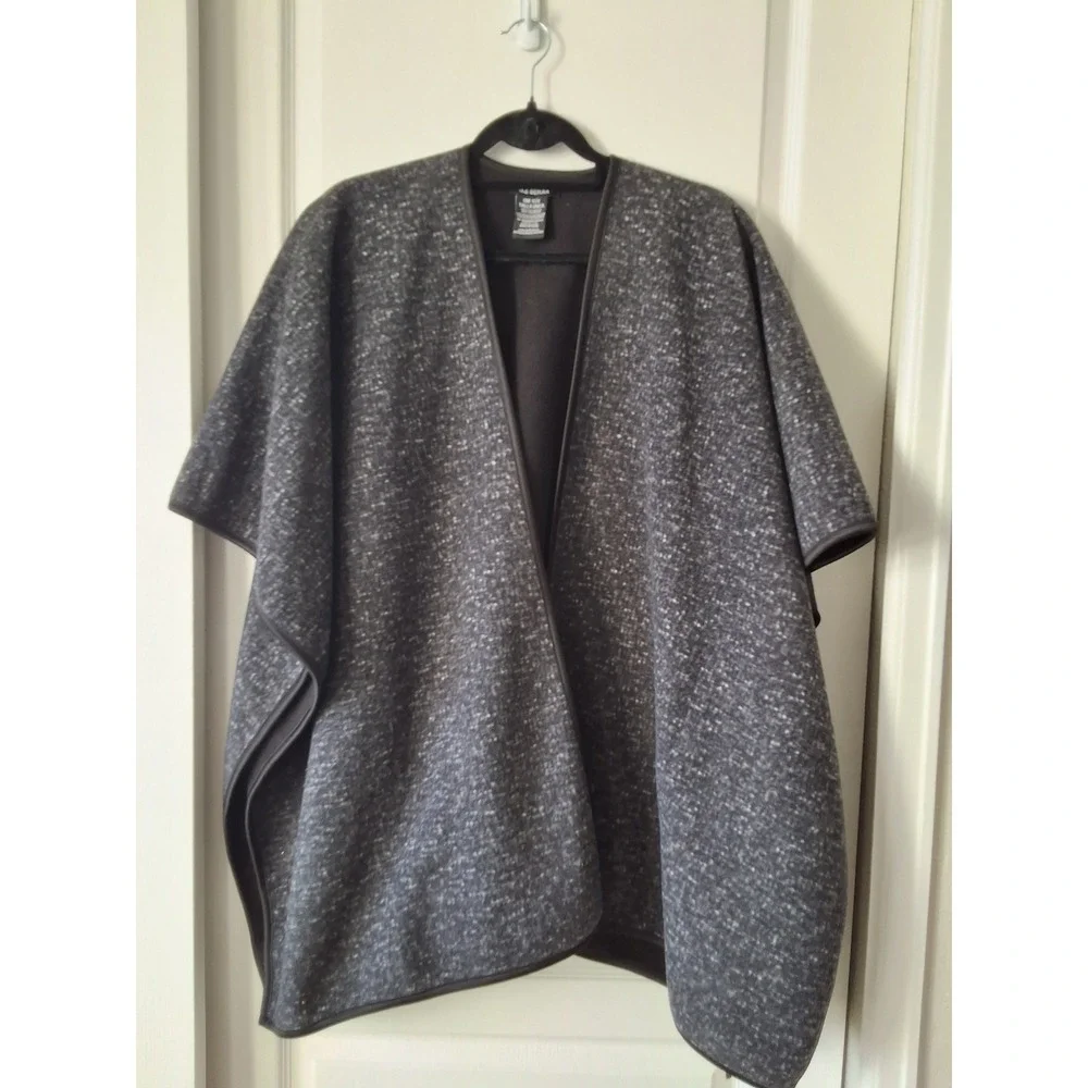 Ike Behar Womens Charcoal Gray Marled Knit Open Front Poncho Wrap One‎ Size